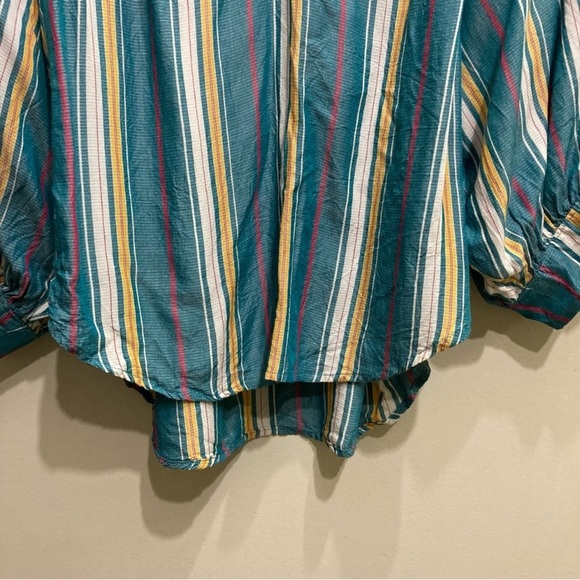 Anthropologie Byron Blouse Size Small Teal Green Striped Puff Sleeve Loose Fit - Picture 3 of 12